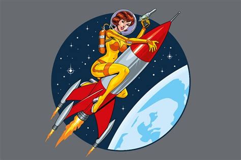 Astronaut Woman Riding A Rocket Pre Designed Illustrator Graphics