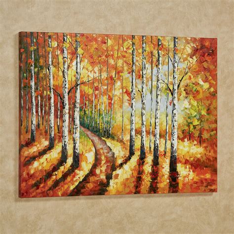 golden path autumn forest handpainted canvas wall art
