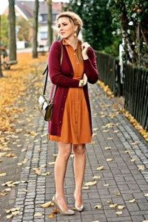 stunning fall outfit ideas  women orange casual dress orange