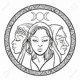 Wicca Crone Hekate Maiden Witchcraft Phases Mythology Schönheit Mutter Mädchen Mythologie Vektor Hexerei Mondphasen Dreifache Göttin sketch template