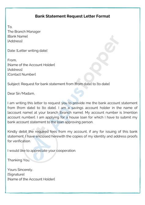 bank statement request letter format samples    write  bank