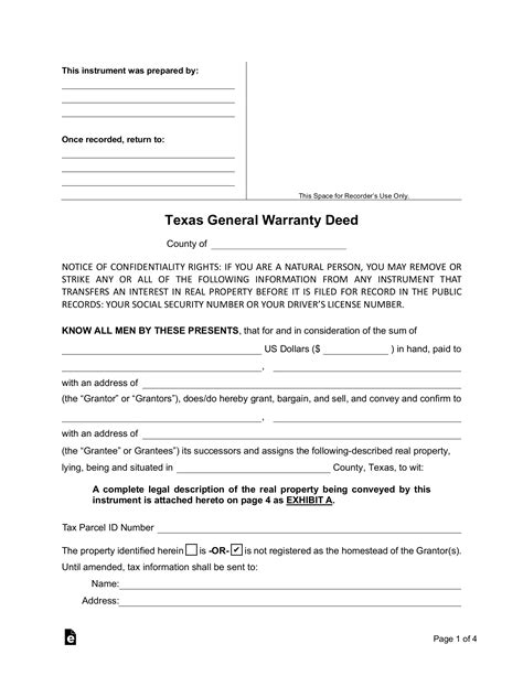 warranty deed texas fillable form printable forms