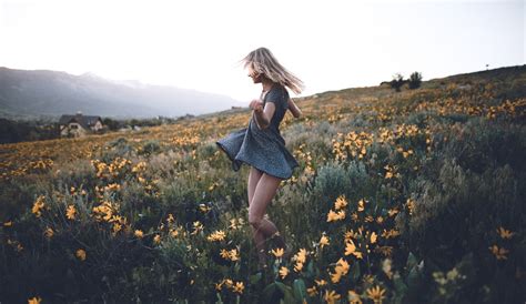 beautiful teen girl short dress enjoy outdoor