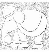 Elephant Bookpage Coloring Vector Adult Cute sketch template