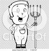 Pitchfork Farmer Boy Outlined Coloring Clipart Vector Cartoon Thoman Cory sketch template