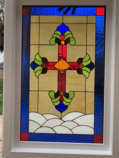 Magnificent Colorful Cross Stained Glass Window Insulated