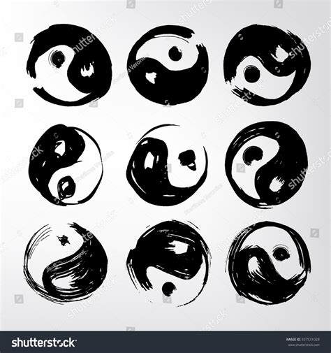 Yin Yang Symbol Set Of 9 Characters Ink Stains Japanese