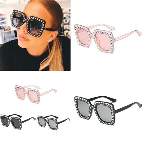 luxury oversized square frame bling rhinestone sunglasses women fashion