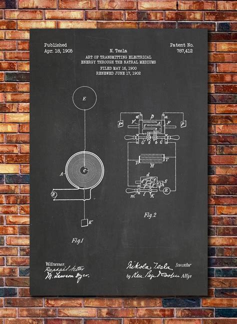 Tesla Wireless Power Transmission Patent Print Art 1905