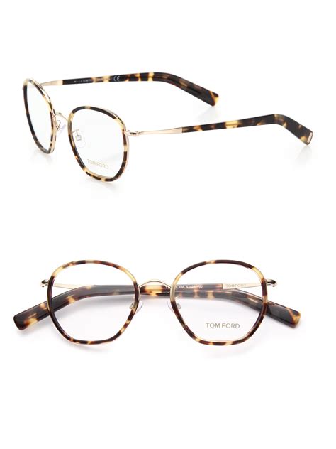 lyst tom ford 51mm round acetate and metal optical glasses in brown