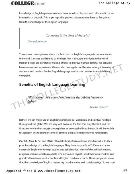 importance  english language essay  college study