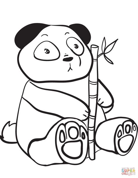 cute panda holding  bamboo branch coloring page  printable