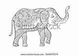 Elephant Coloring Indian Thai Drawn Traditional Ornate Background Illustration Lace Asian Vector Style Shutterstock Pages Template Hand Sketch sketch template