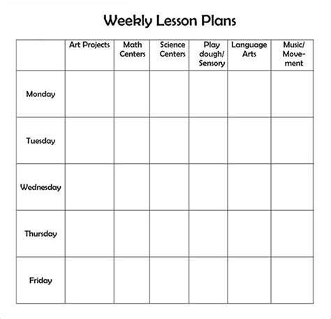 sample weekly lesson plans sample templates