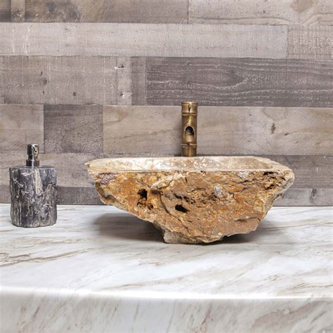 petrified wood stone vessel sink bathroom decora loft