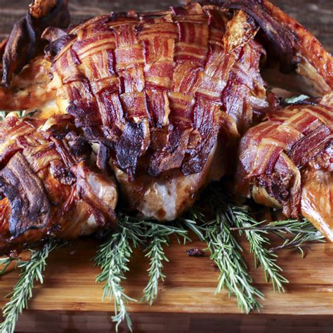 bacon wrapped spatchcocked turkey in 80 minutes