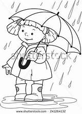 Raincoat Coloring Umbrella Girl Pages Little Boots Drawing Under Rain Shutterstock Hiding Rubber Kids Rainy Stock Boy Illustration Vectors Girls sketch template