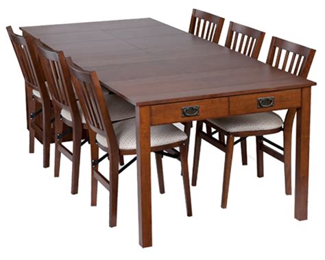 meco stakmore traditional expanding table fruitwood frame dining