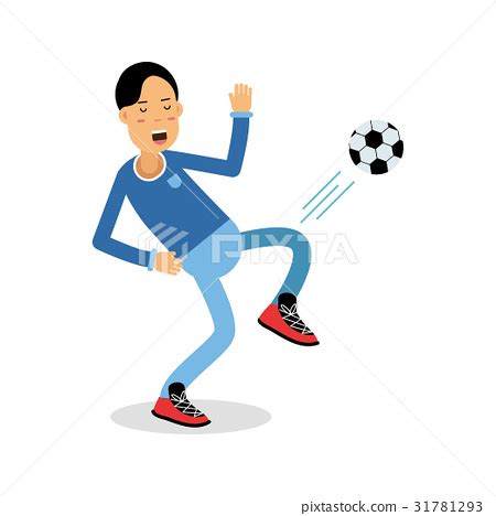 active young boy kicking  soccer ball cartoon  pixta