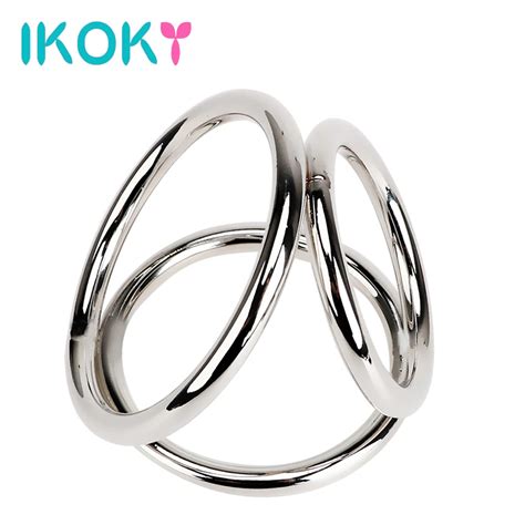 Ikoky Male Chastity Device Stainless Steel Cock Rings Penis Rings Three