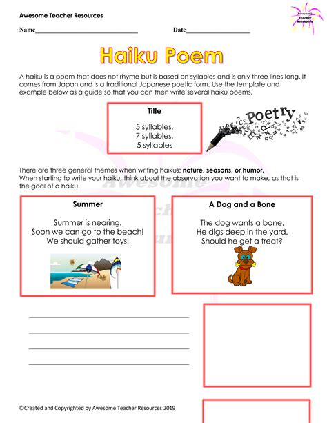 haiku poem worksheet haiku poems poetry worksheets writing poems