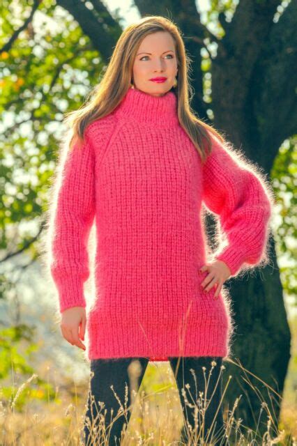 Pink Fuzzy Mohair Sweater Ribbed Hand Knitted Thick Warm Jumper