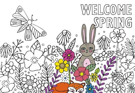 hand illustrated  spring coloring page jpg etsy