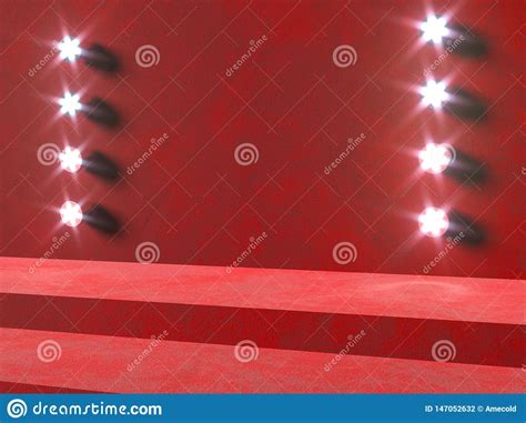 steps  red stage  render illustration podium  glow spotlights stock illustration