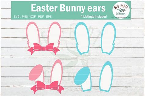 easter bunny ears pink  bowblue rabbit ears svgpngdxf