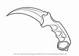 Karambit Draw Drawing Knife Counter Strike Template Step Sketch Tutorials Tutorial Coloring sketch template