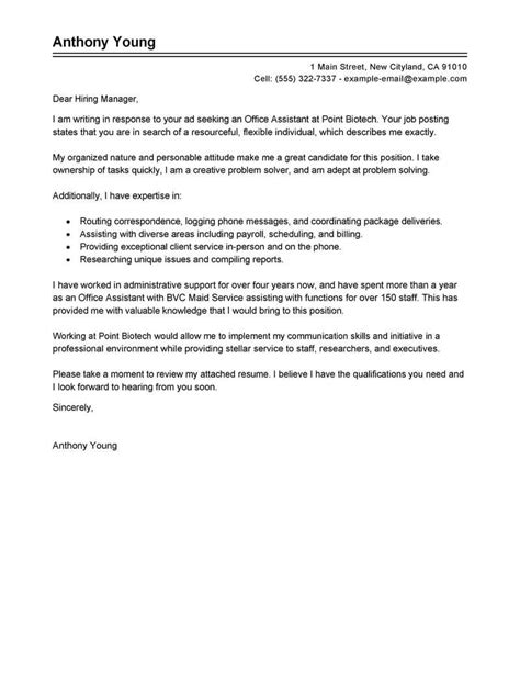 office assistant cover letter examples livecareer
