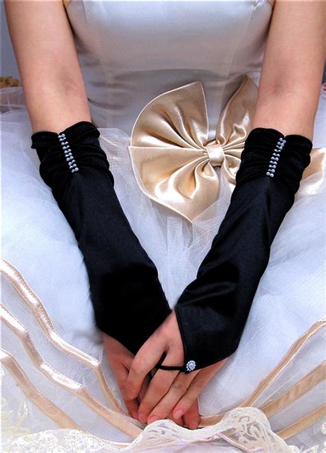 fashion care 2u ag016 1 black satin pleated fingerless gloves