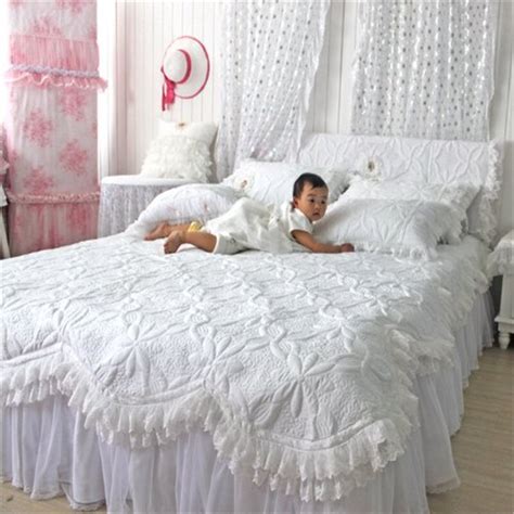 fadfay beautiful comforters sets white lace ruffled bedding set luxury quilt set patchwork quilt