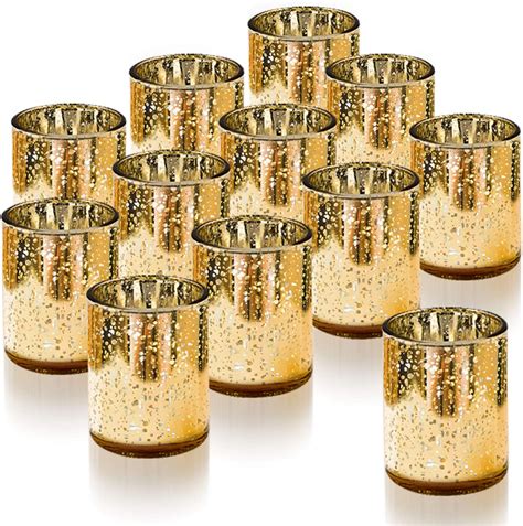 Homemory 12 Pcs Gold Glass Tea Light Candle Holders Bulk Mercury