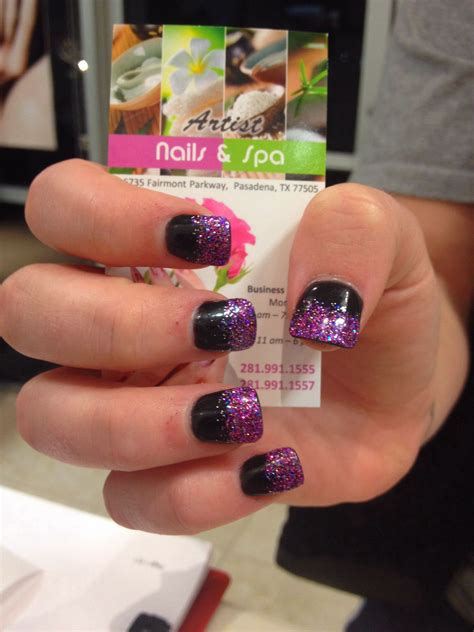 Black Nails With Purple Glitter Ombré Nails Nail Spa Glitter Ombre