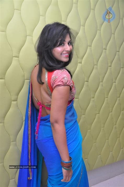 Actress Anjali Back And Side Boobs Show In Blue Saree