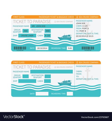 sea cruise ship boarding pass  ticket template vector image