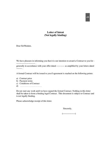 letter  intent template  legally binding  word   formats