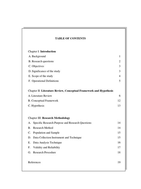 proposal table  contents sample analysis methodology