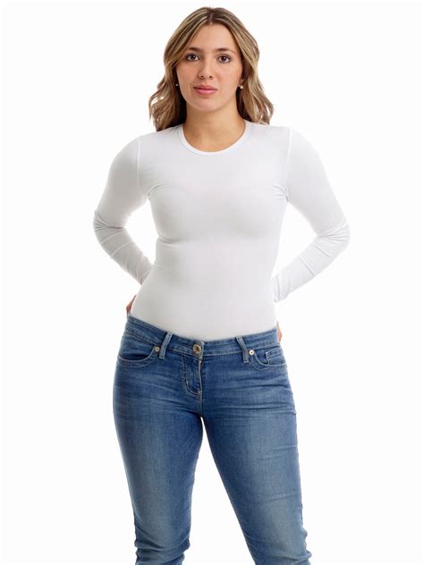womens cotton spandex compression crew neck top long sleeves men