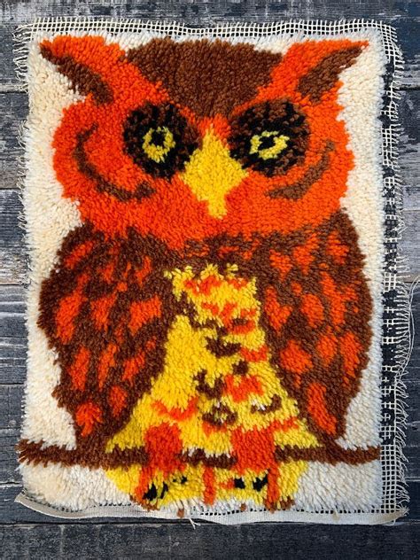 1970s Latch Hook Owl Art Tapestry Boardwalk Vintage