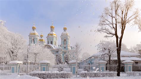 snow covered church  fence  russia saint petersburg  winter