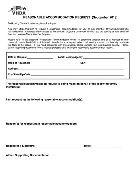 reasonable accommodation form template