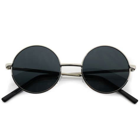 sunglasses john lennon silver black lens round hippie