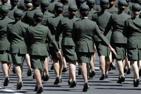 Female Army Soldiers March During The Military Parade Celebrating