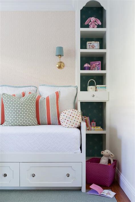 daybed  drawers  floor  ceiling shelves transitional girls room