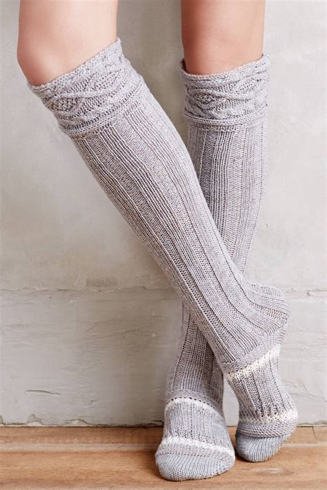 anthropologie cabled over the knee boot socks in gray lyst