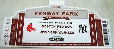 boston red sox  york yankees opening day  years replica ticket fenway sga ebay