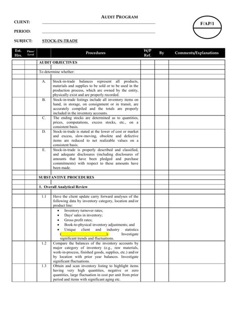 audit working paper template