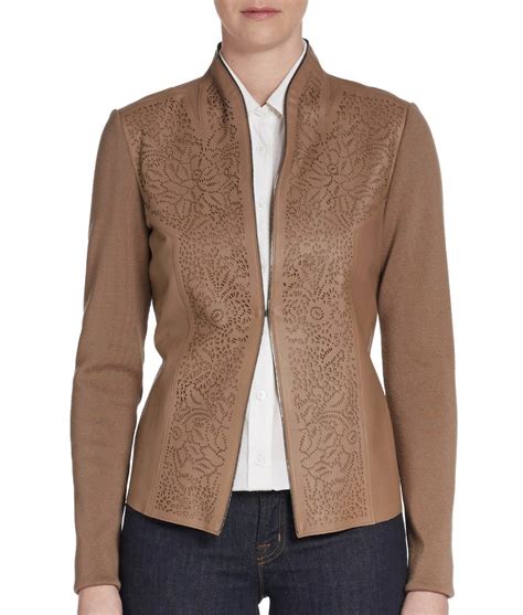 elie tahari laser cut leather perforated paneled wool shira jacket xl 998 ebay